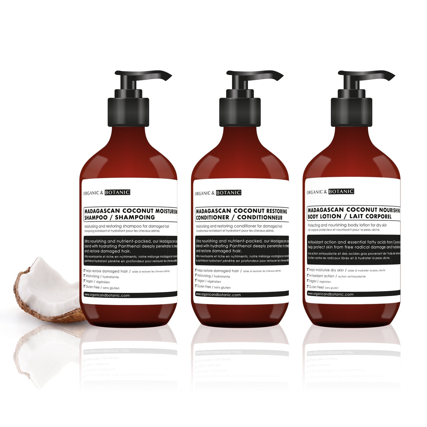 Madagascan Coconut Nourishing Shampoo, Conditioner and Body Lotion