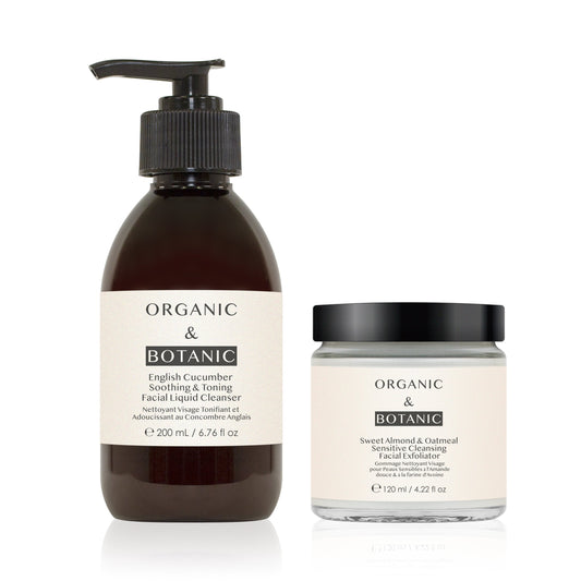 Sweet Almond & Oatmeal Sensitive Cleansing Facial exfoliator + English Cucumber Soothing & Toning Facial Liquid Cleanser - Dr. Botanicals Skincare