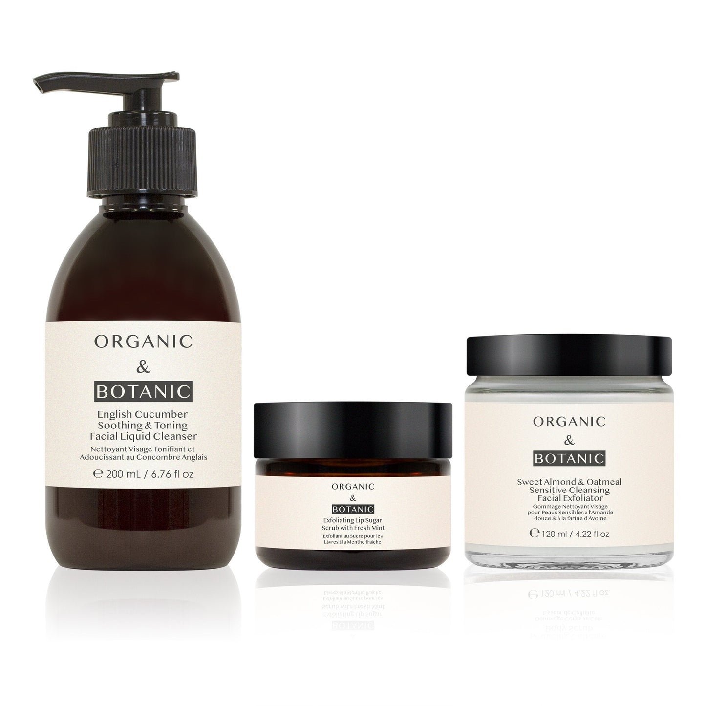 Cleansing and Exfoliating kit - Mint lip scrub.Sweet Almond gentle Facial Exfolaitor + Toning liquid Cleanser - Dr. Botanicals Skincare