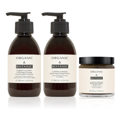 Cellulite & Dimple Reducing Caffine Body Scrub + Reducing Toning Lotion + English Cucumber Soothing & Toning Facial Liquid Cleanser - Dr. Botanicals Skincare